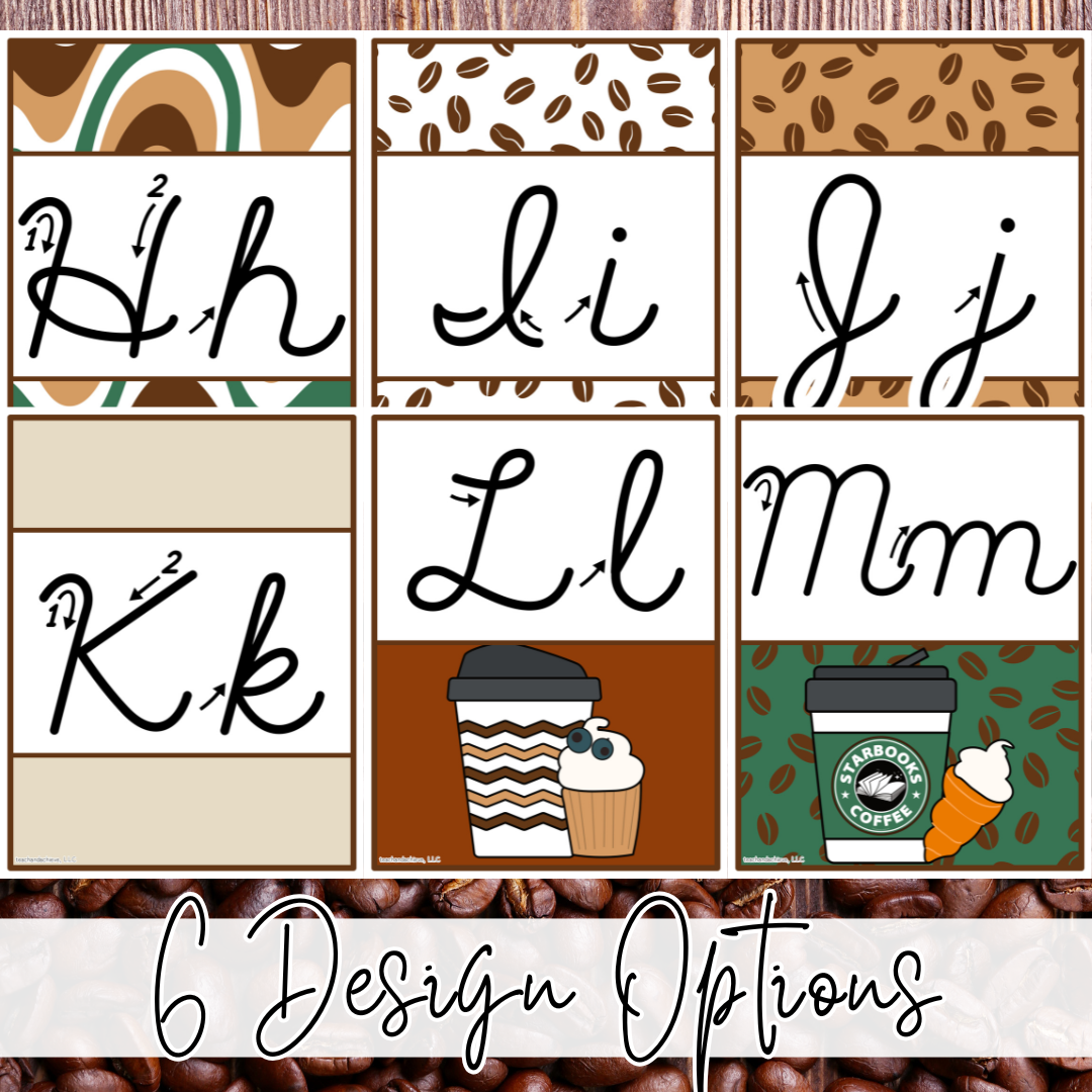 Starbooks Coffee Classroom Cursive Alphabet Posters | Letter Recognition & Classroom Decor