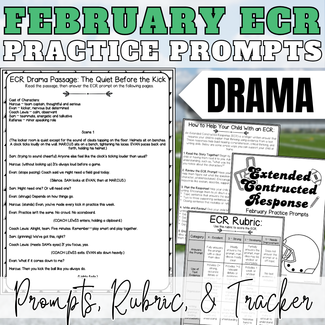 February Super Football ECR Practice Writing Prompt Passage, Editable Drama Extended Constructed Response 3rd 4th 5th Grade