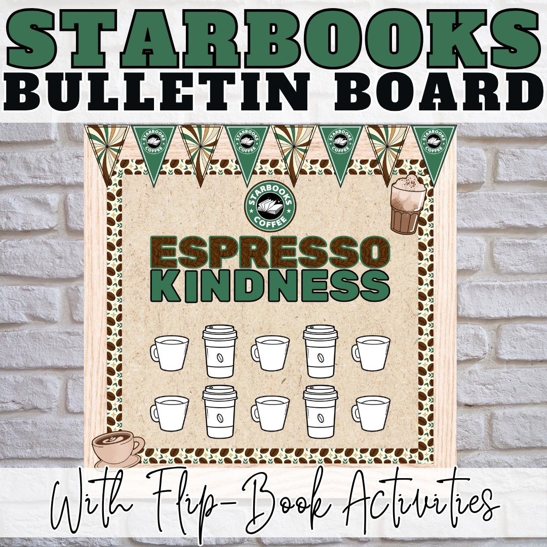 Starbooks Bulletin Board Set, Door Decor & Writing Flip Book | Coffee Classroom Theme