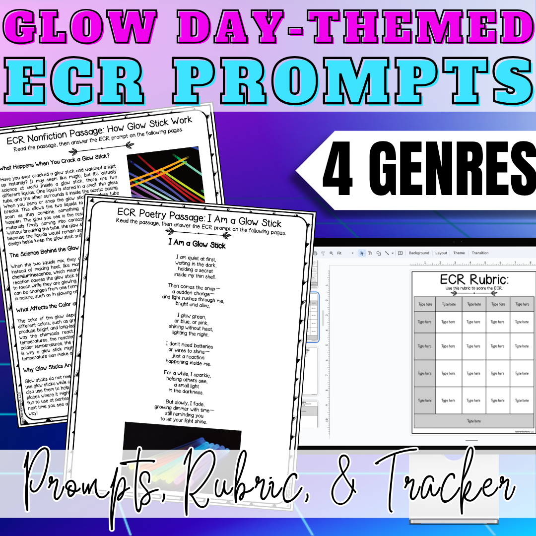 Glow Day ECR Practice Writing Prompt Passage, Editable Extended Constructed Response Bundle 3rd 4th 5th Grade