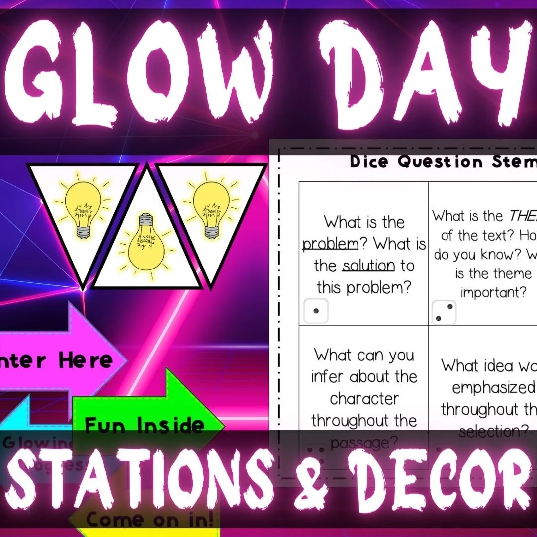 Glow Day classroom transformation for ELAR testing prep in 3rd, 4th, and 5th grade