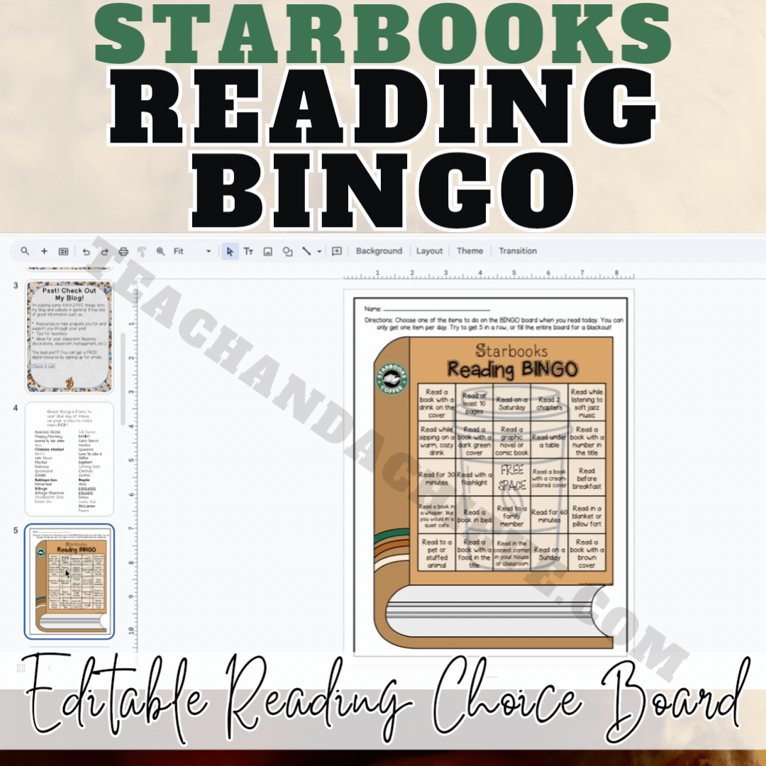 Monthly Reading Log & Reading BINGO Choice Board | Starbooks Reading Challenge
