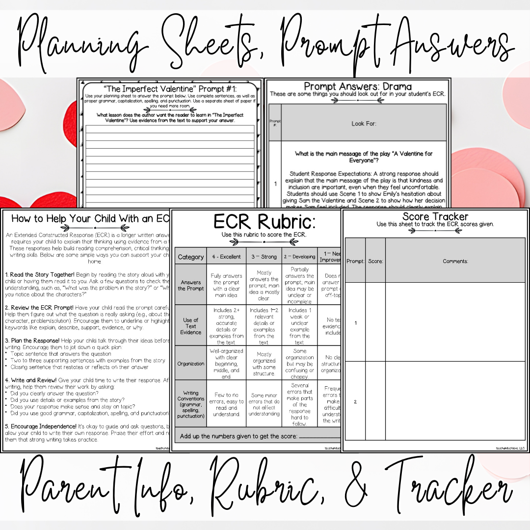 February Valentine's Day ECR Practice Writing Prompt Passage, Editable Extended Constructed Response Bundle 3rd 4th 5th Grade