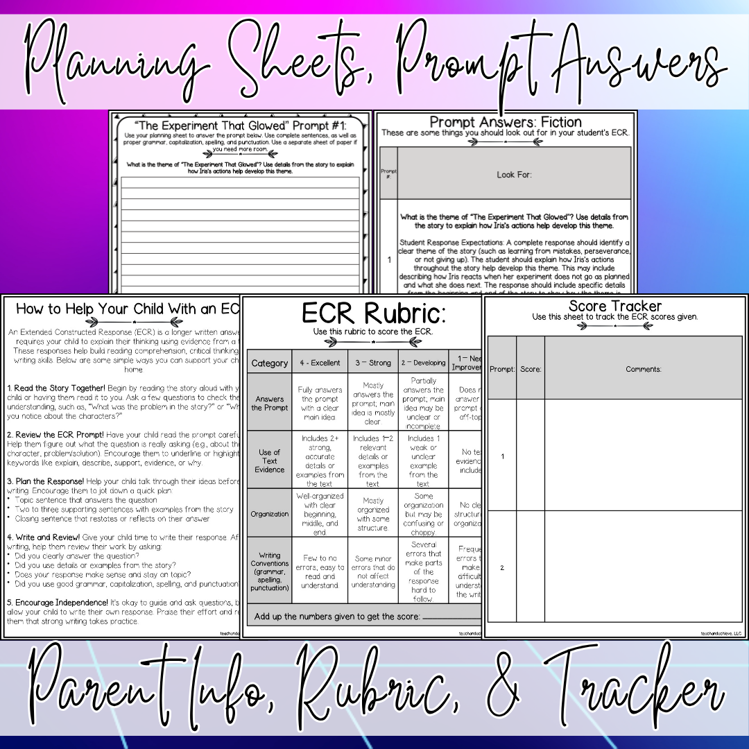 Glow Day ECR Practice Writing Prompt Passage, Editable Fiction Extended Constructed Response 3rd 4th 5th Grade