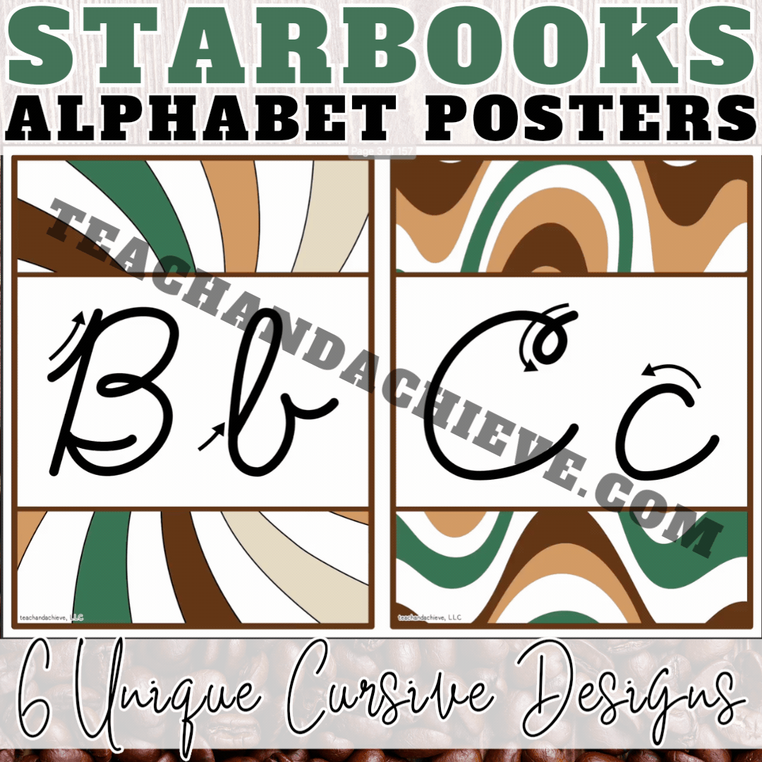 Starbooks Coffee Classroom Cursive Alphabet Posters | Letter Recognition & Classroom Decor