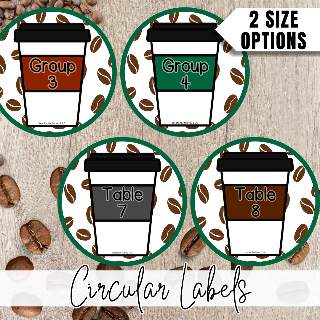Starbooks Coffee Classroom Table Group Signs & Table Caddy Labels
