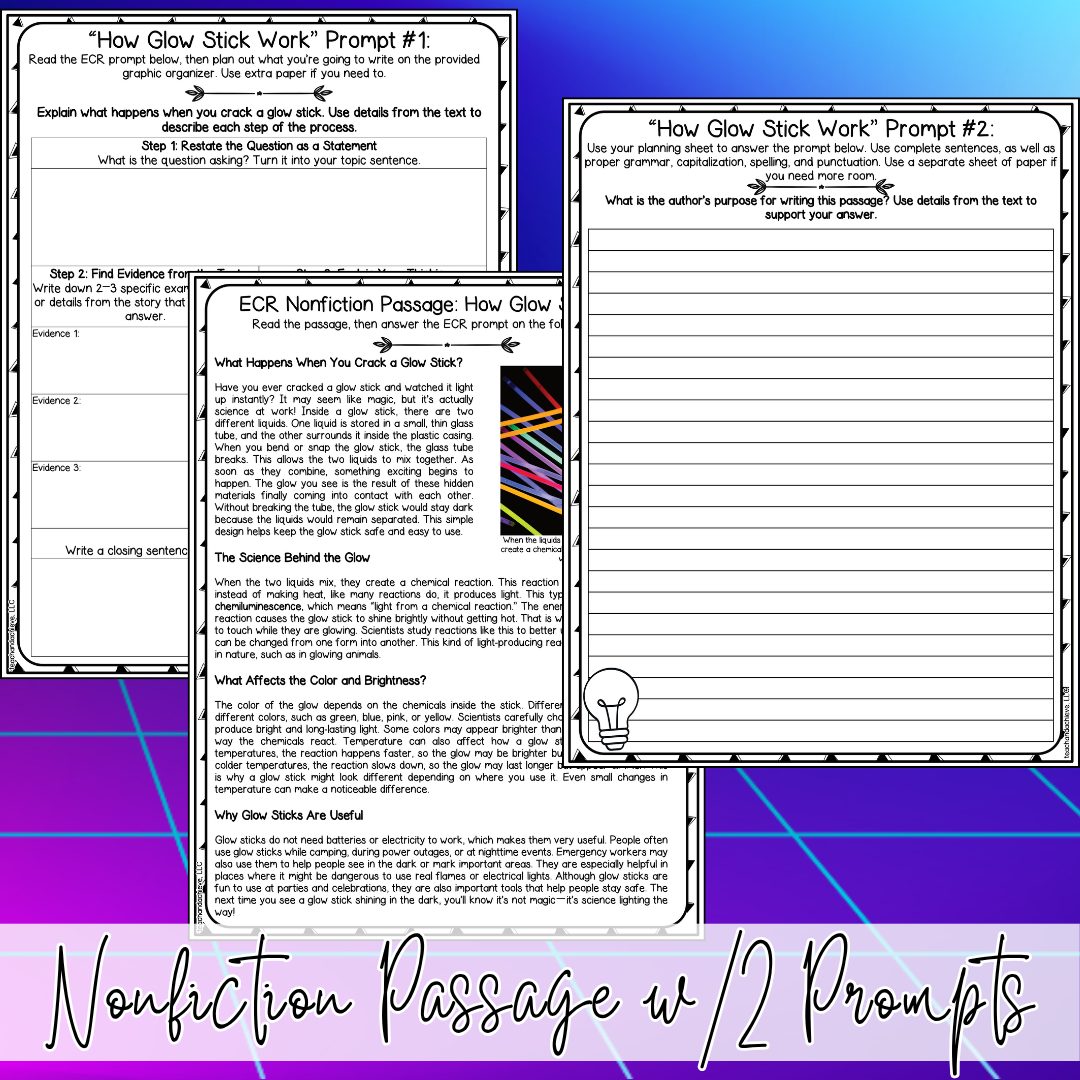Glow Day ECR Practice Writing Prompt Passage, Editable Nonfiction Extended Constructed Response 3rd 4th 5th Grade