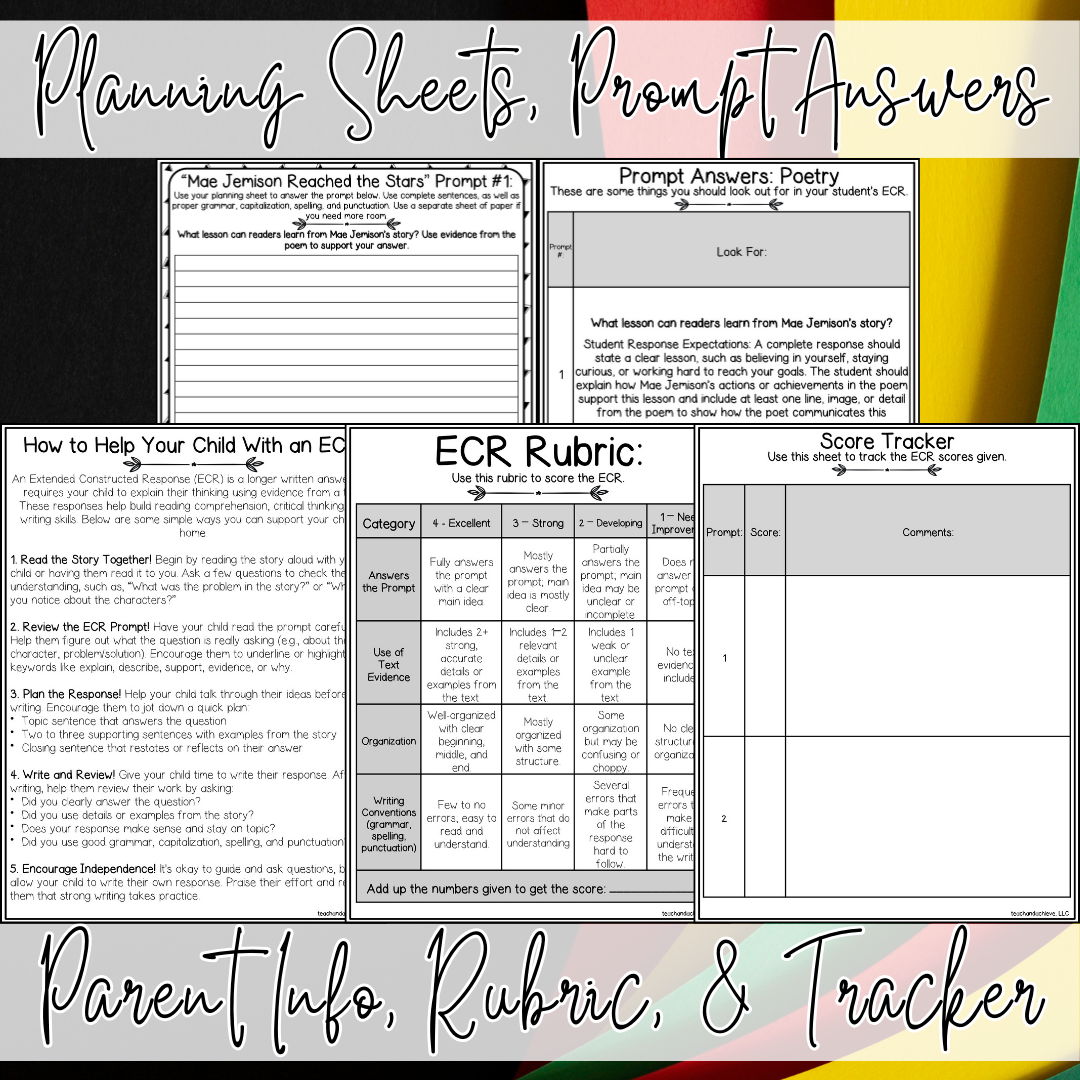 Black History Month Extended Constructed Response ECR Poetry Writing Prompts for Upper Elementary