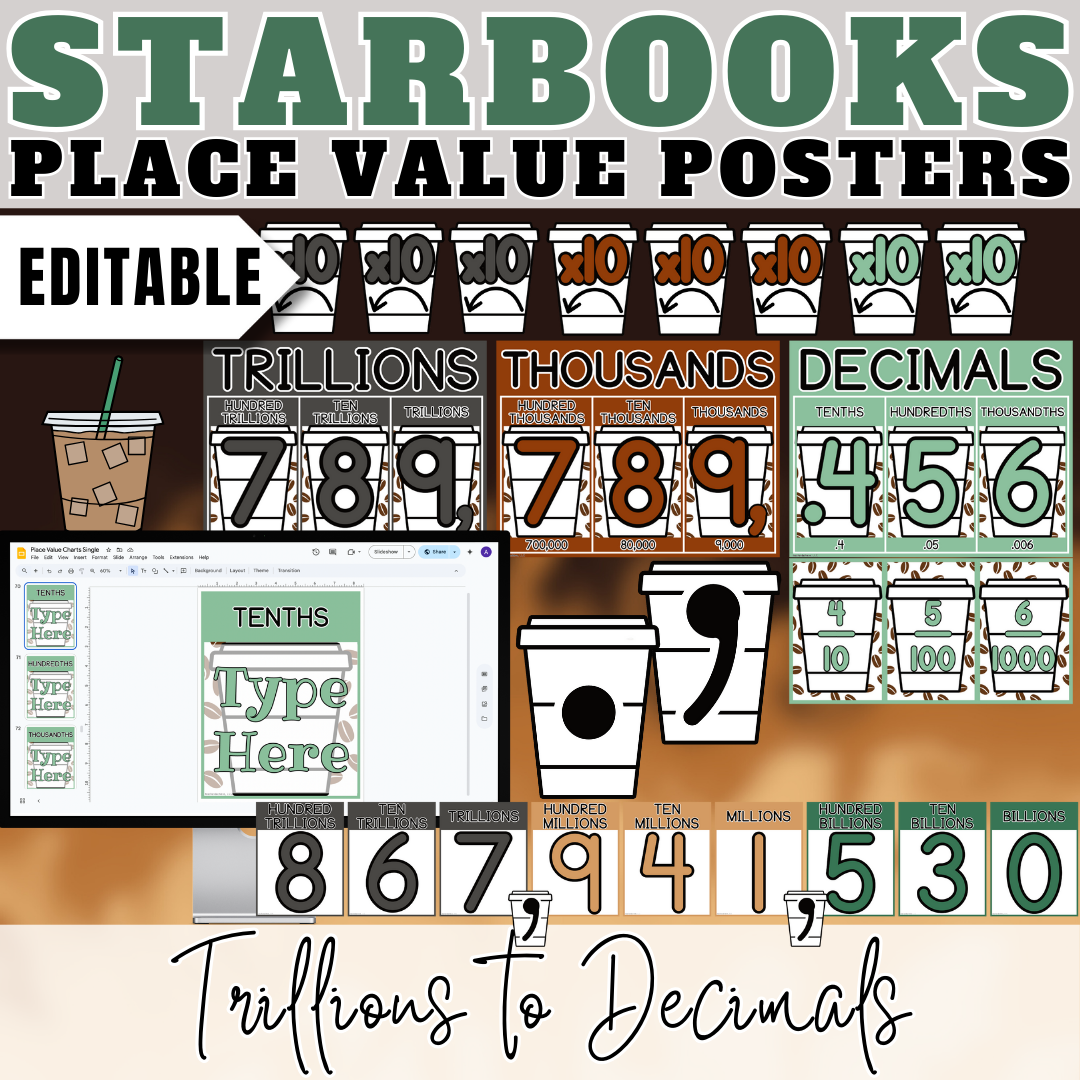 Starbooks Coffee Classroom Place Value Chart Poster | Math Wall Decor