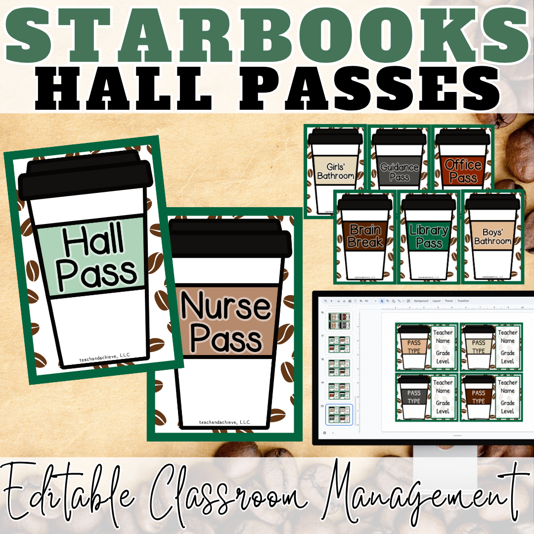 Starbooks Coffee Classroom Hall Passes | Classroom Management Decor