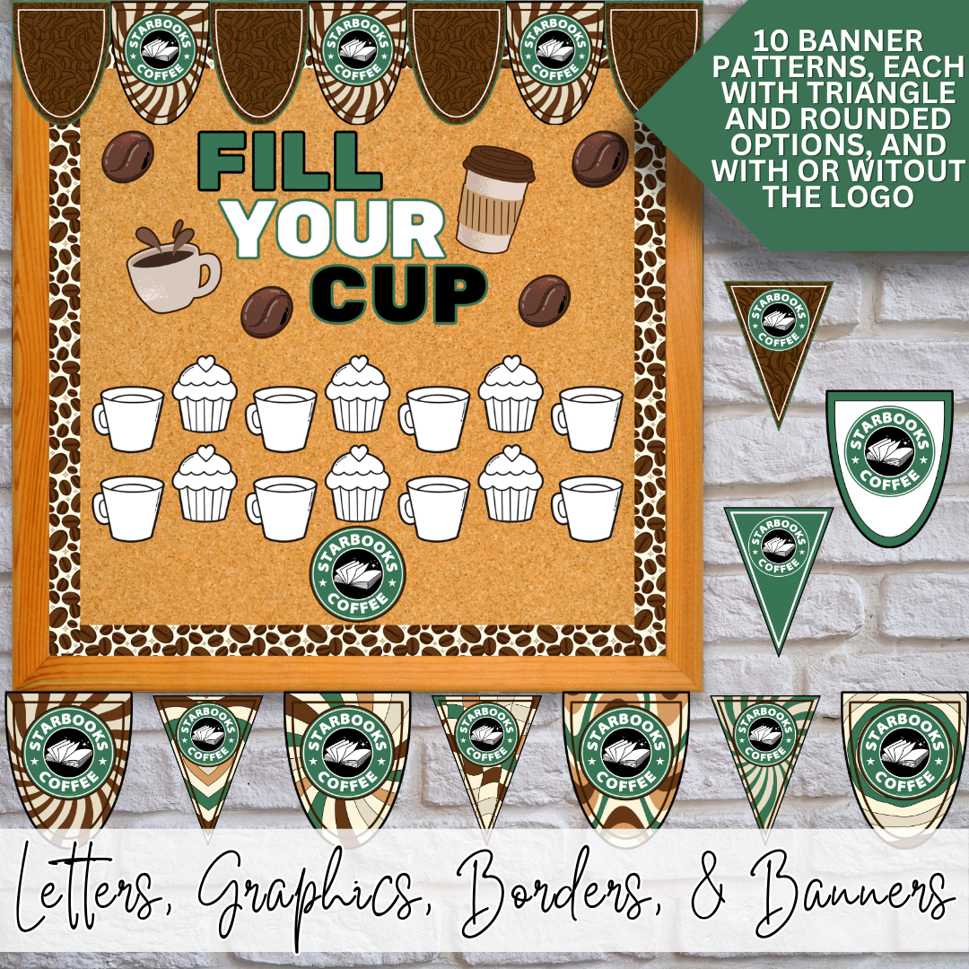 Starbooks Bulletin Board Set, Door Decor & Writing Flip Book | Coffee Classroom Theme