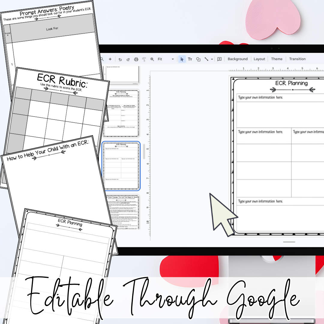 February Valentine's Day ECR Practice Writing Prompt Passage, Editable Poetry Extended Constructed Response 3rd 4th 5th Grade