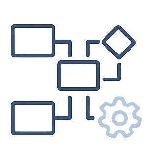 Technology Consulting Diagram with interconnected shapes and a gear icon.