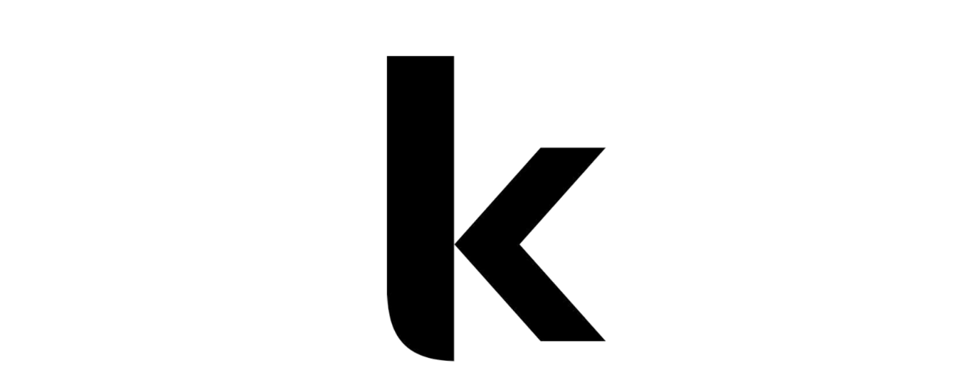 Black stylized letter K with geometric design elements.