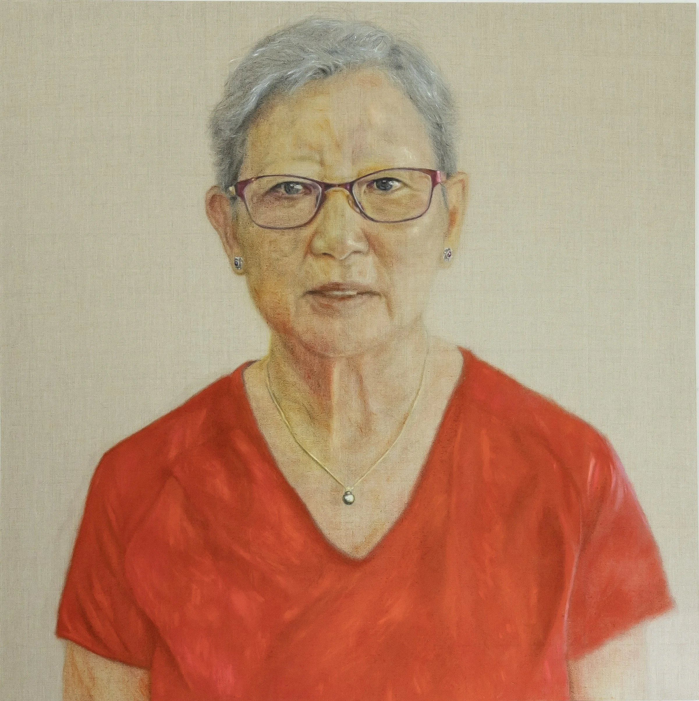 Lei, oil and graphite on linen, 48 x 48, 2026.  Photo by Alicia Greenwell Robinson