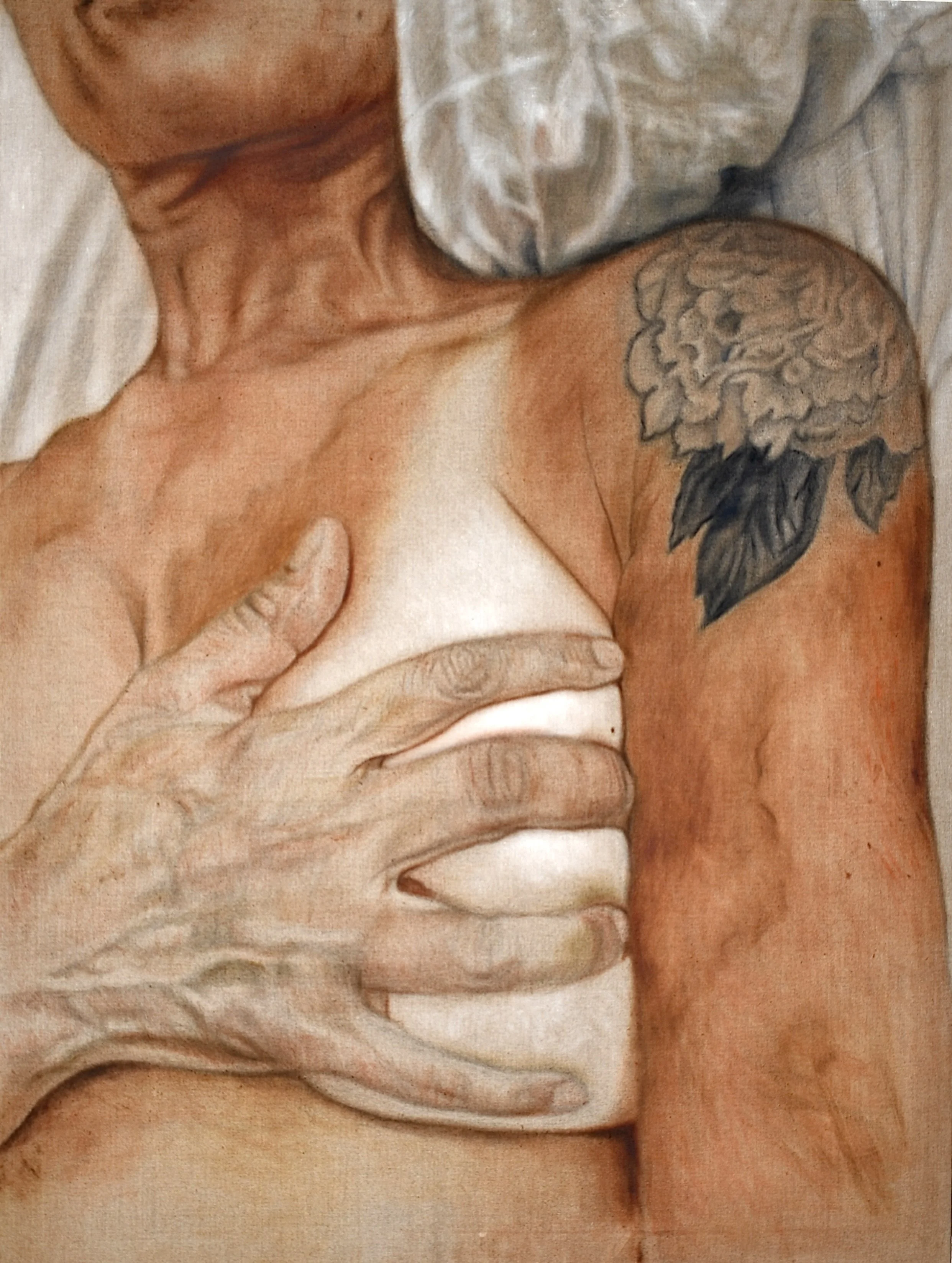 March 22, 2023, 9:09 PM, oil and graphite on linen, 36 x 48,, 2024