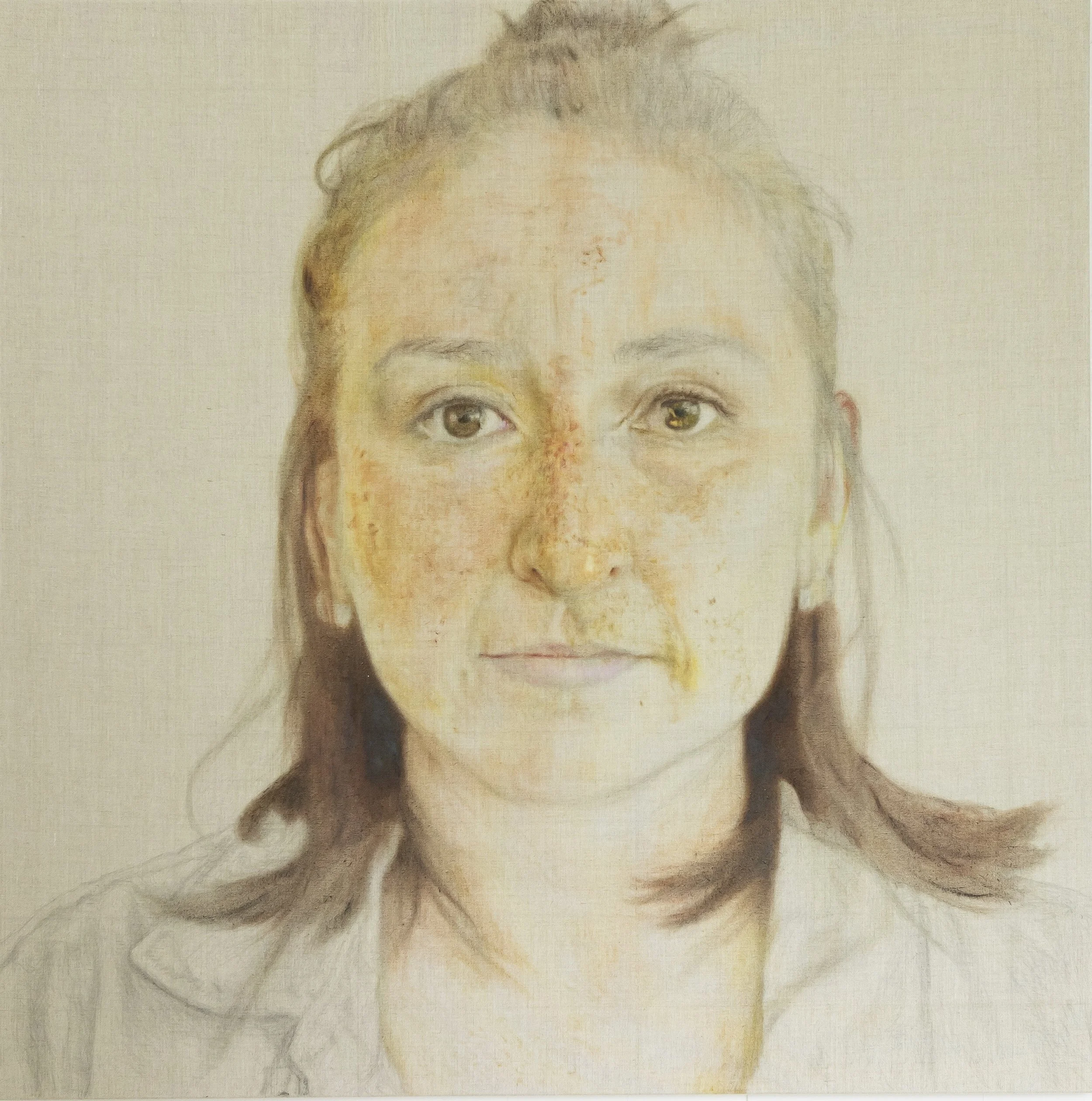 Alicia, oil and graphite on linen, 48 x 48, 2025.  Photo by Alicia Greenwell Robinson