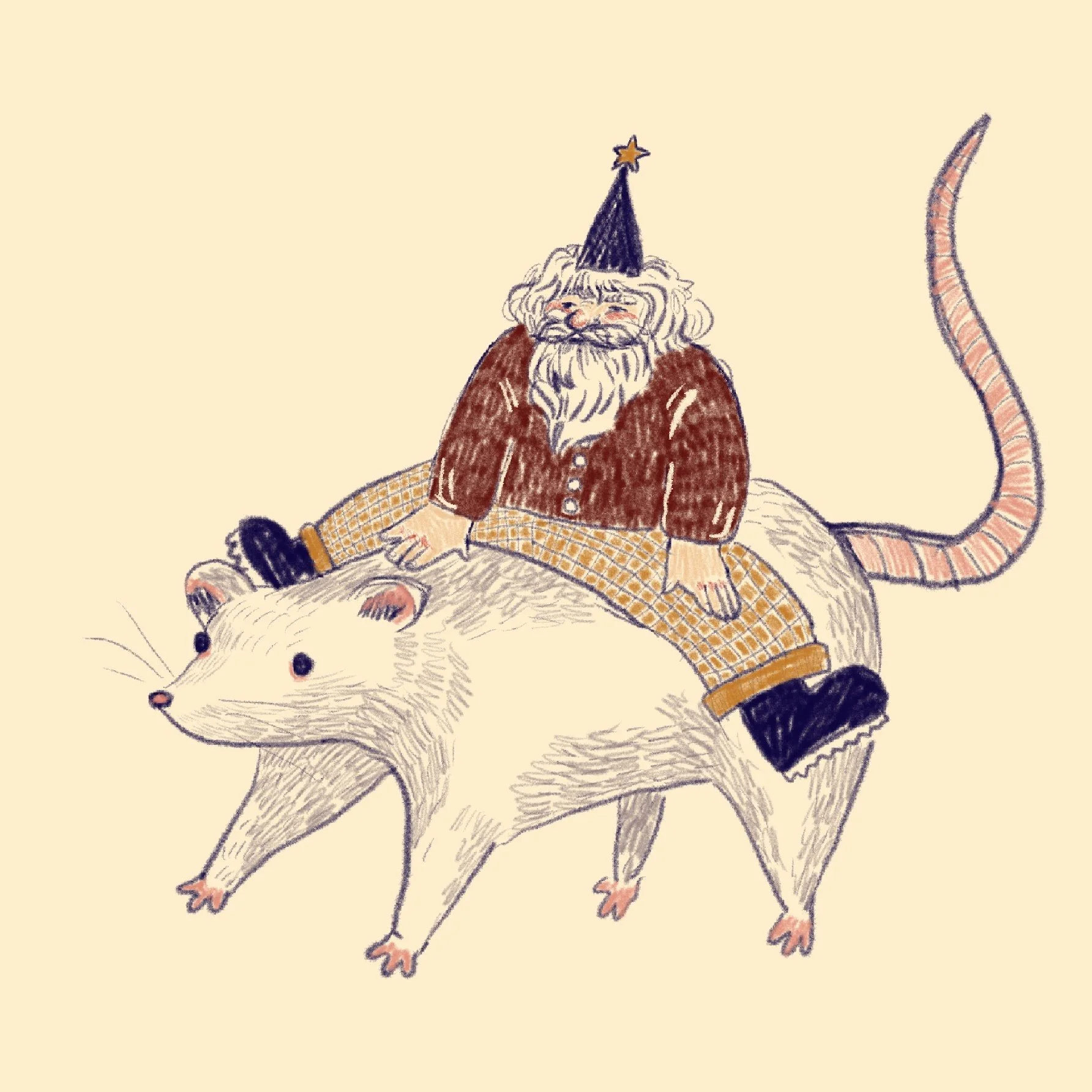content little garden gnome and his rodent buddy. Digital illustration
