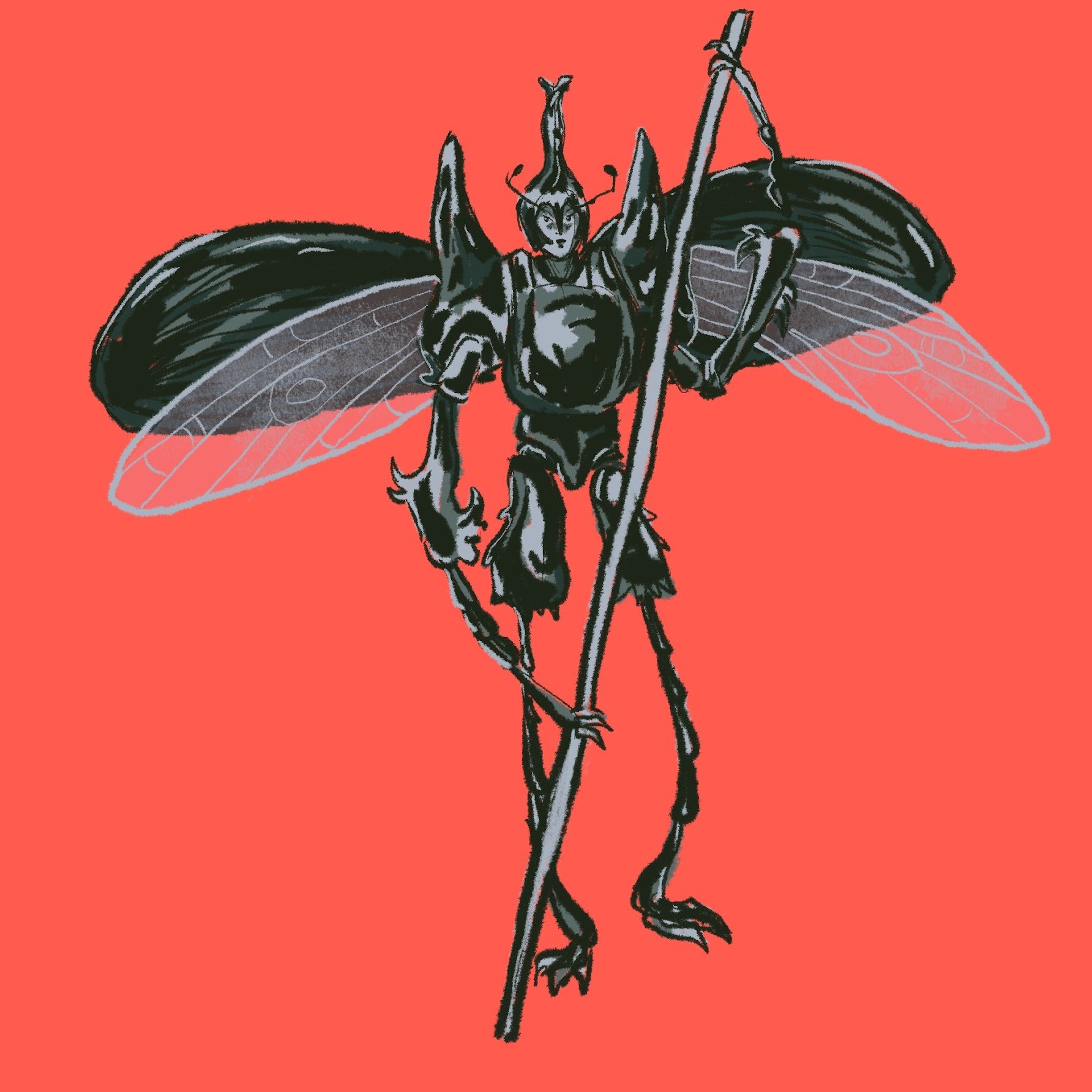 digitally drawn insect warrior