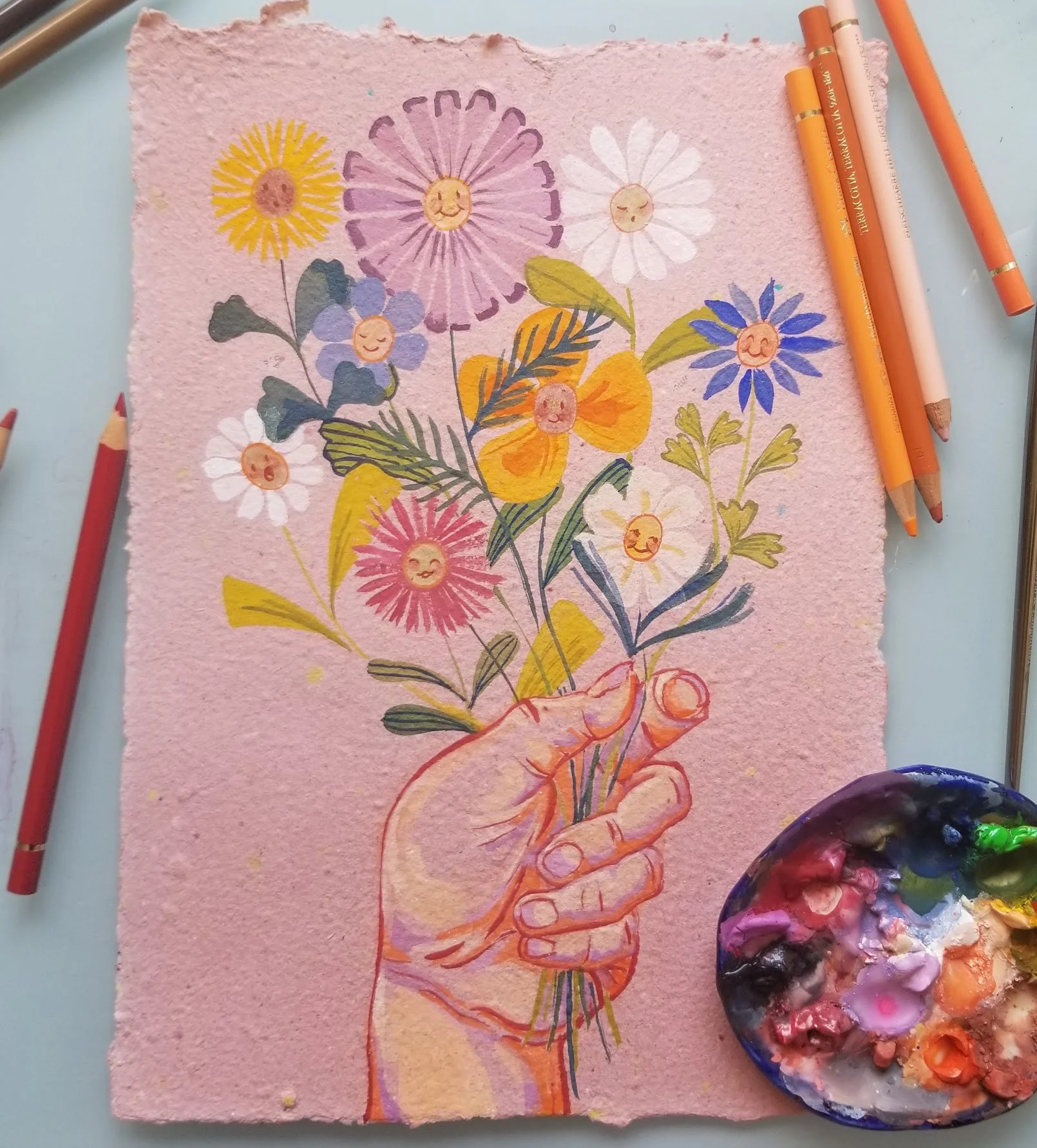 gouache painting done on recycled paper