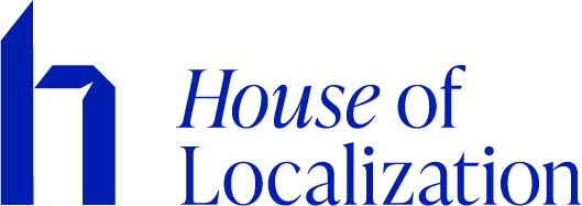 Logo for House of Localization with a stylized number 1 in blue and the company name in blue text.