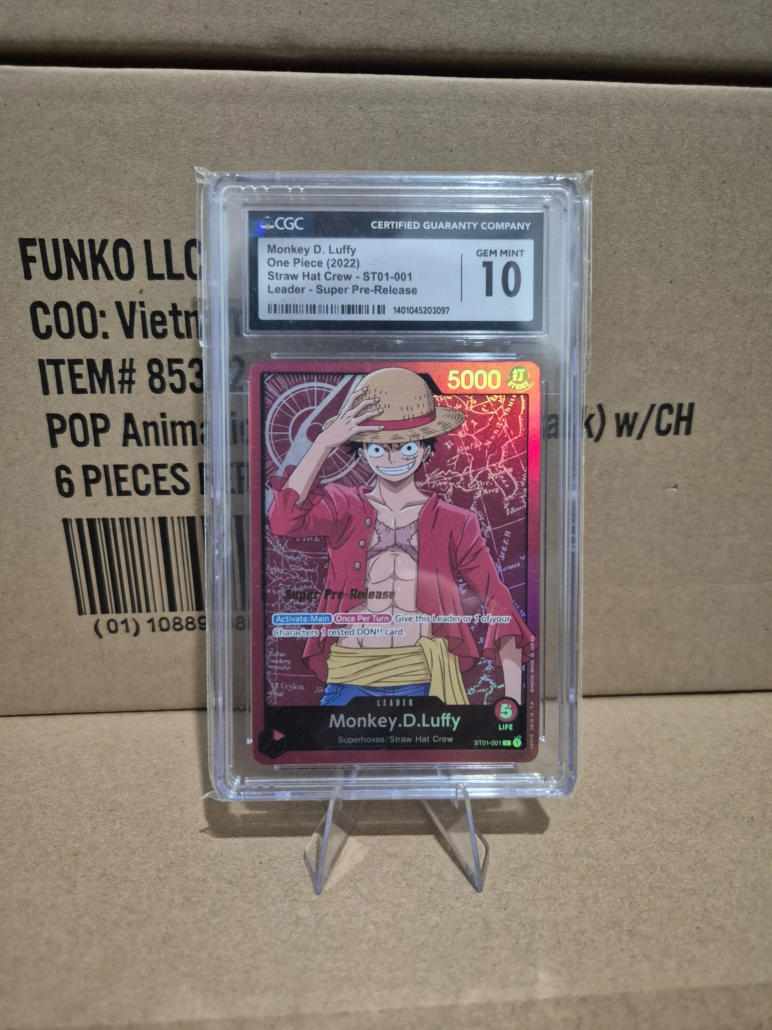 One Piece Super Pre-Release Leader ST01-001 Monkey D Luffy CGC 10 GEM MINT