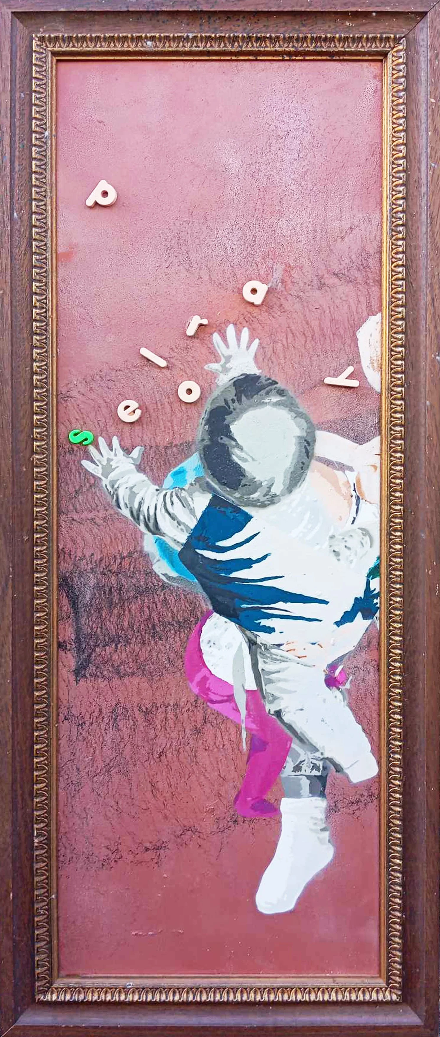 Play roles, 2024, spraypaint on wood - 46 x 110 cm