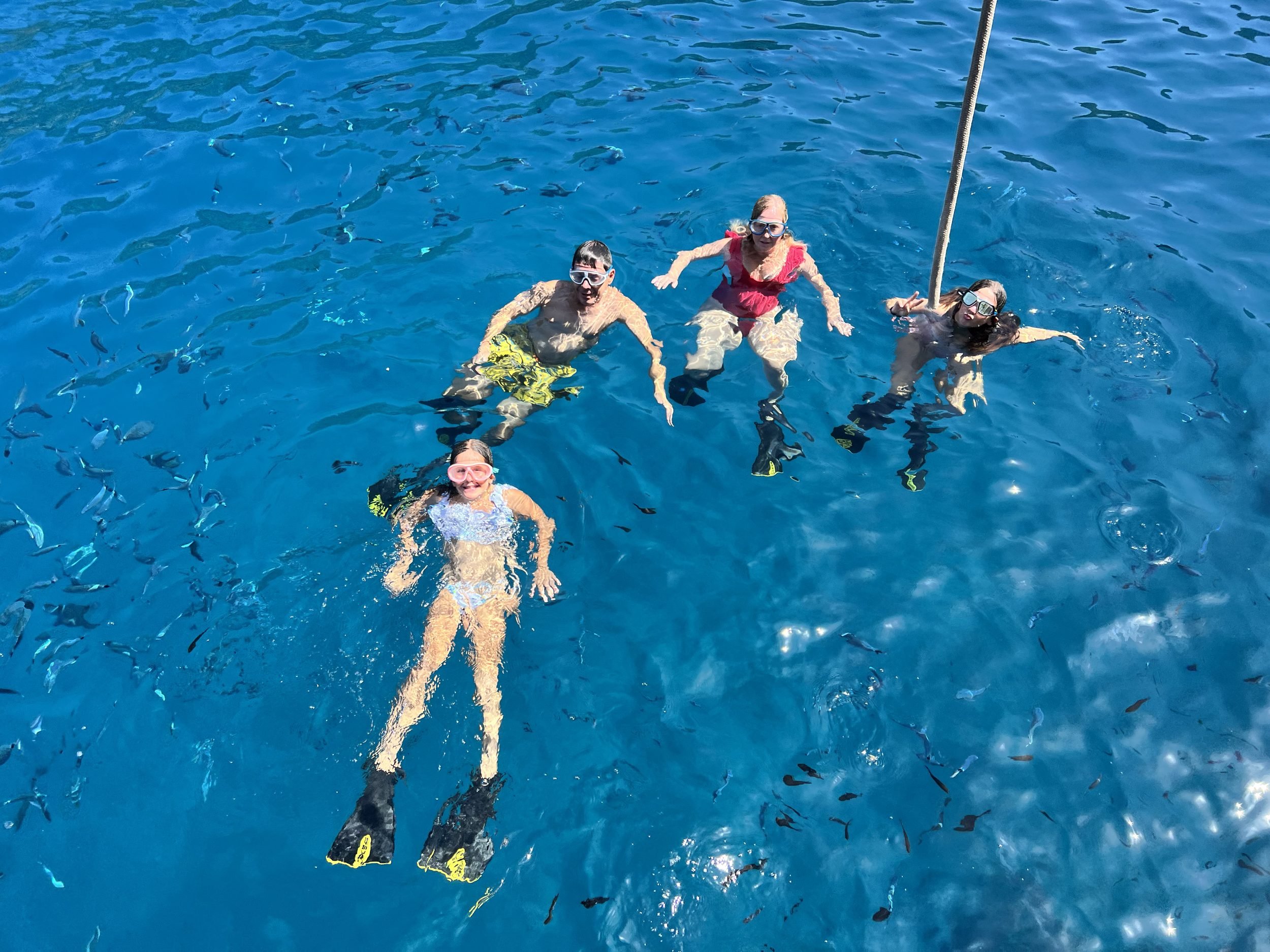 Snorkellers from above clear water