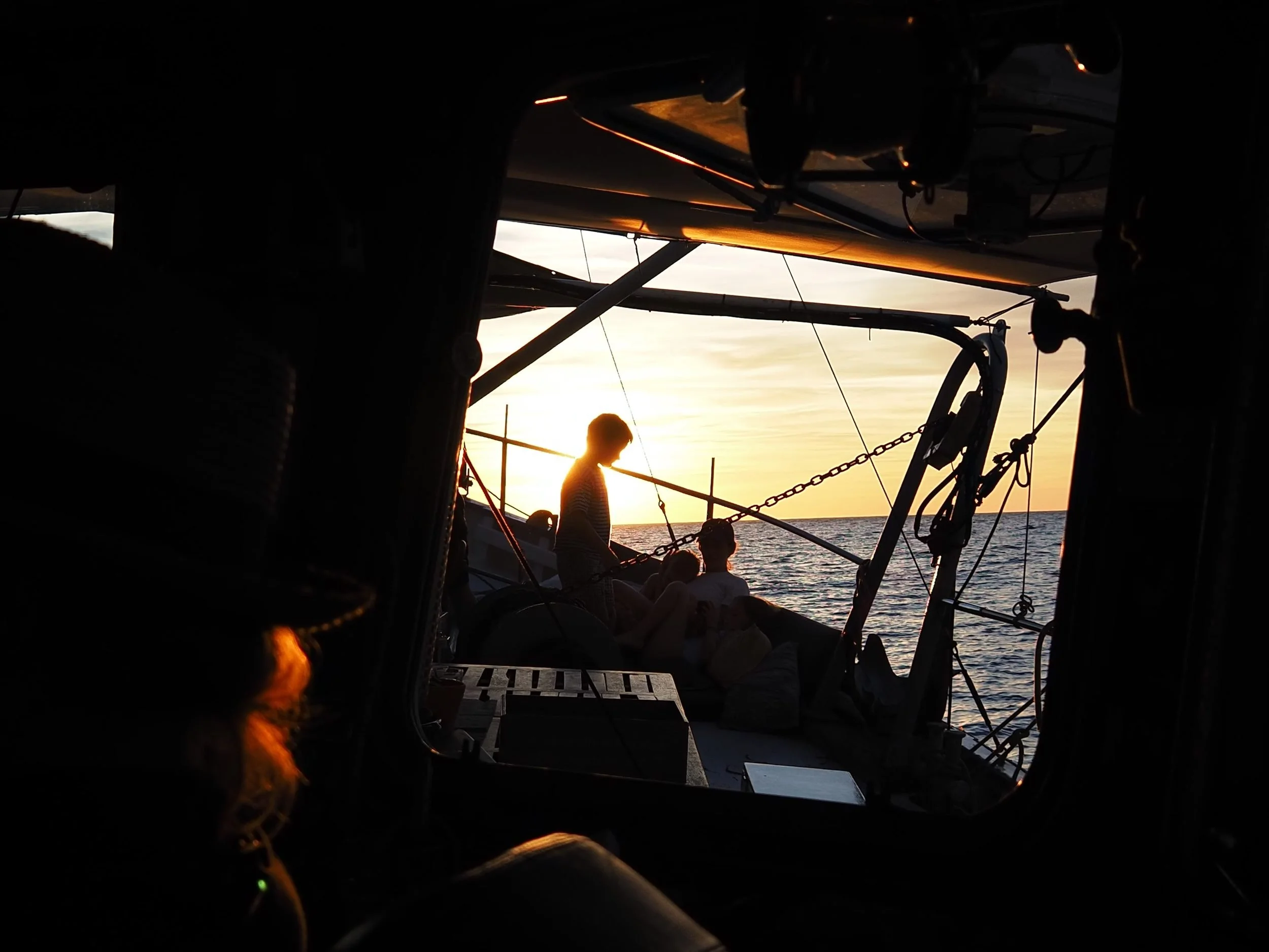 Sunset through wheelhouse window Bonnie Lass