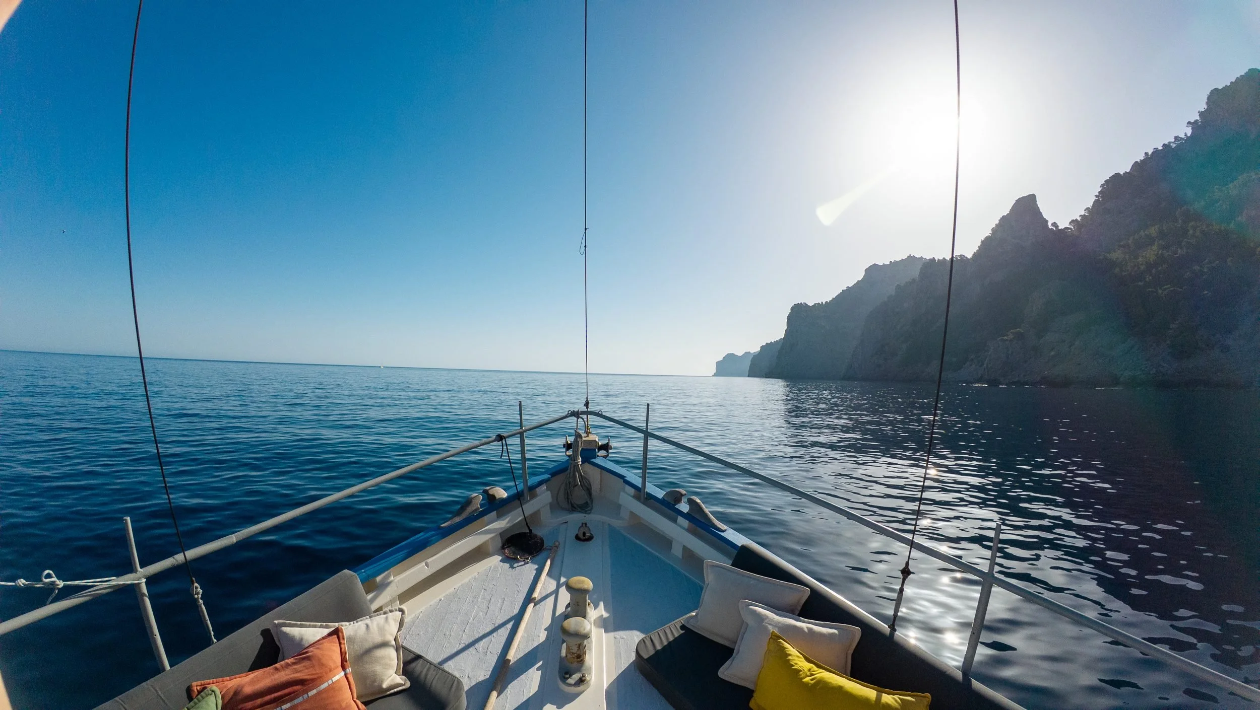 View from the bow towards Tramuntana cliffs