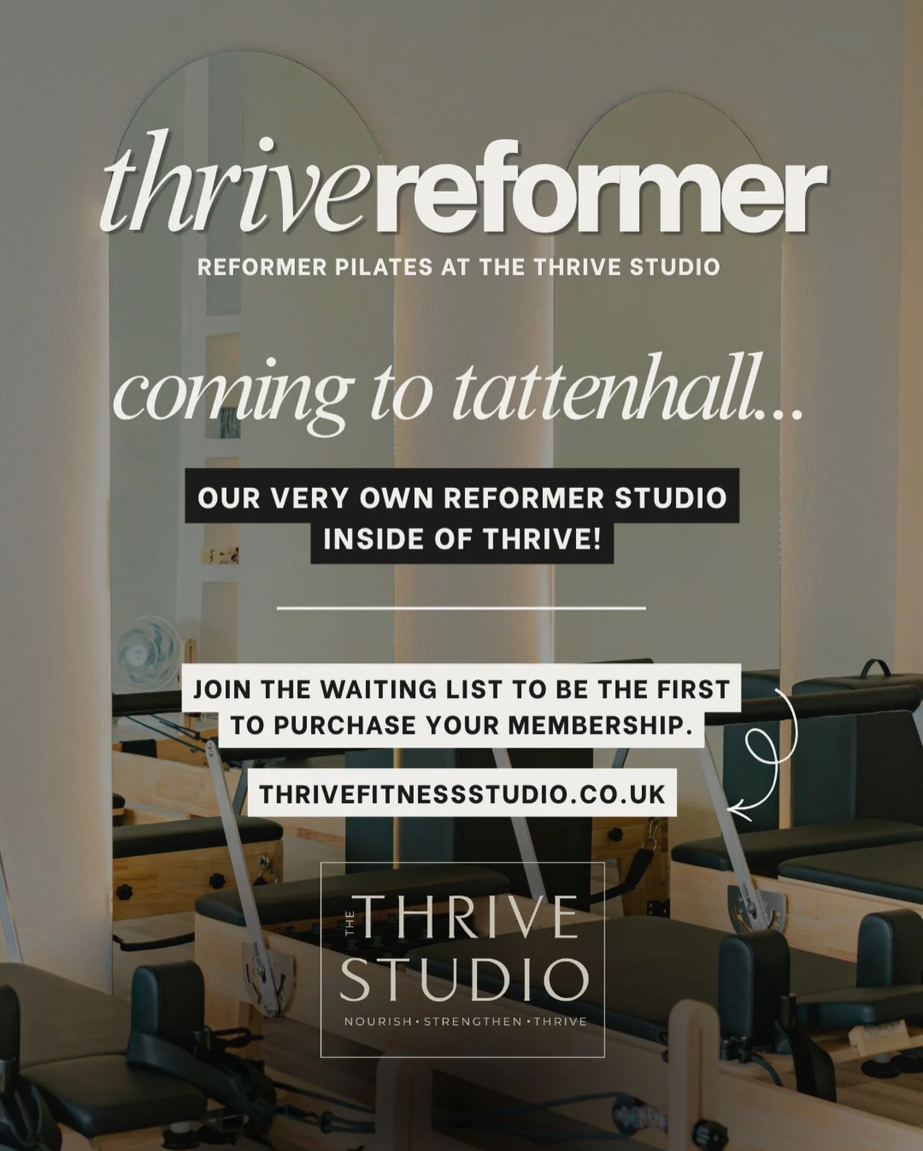 ✨ Thrive Reformer ✨ 

If you missed our post yesterday, we are so excited to announce that we will have our very own reformer pilates studio at Thrive 🤩

So many of you have registered interest in the class (if you&rsquo;ve not already, you can join