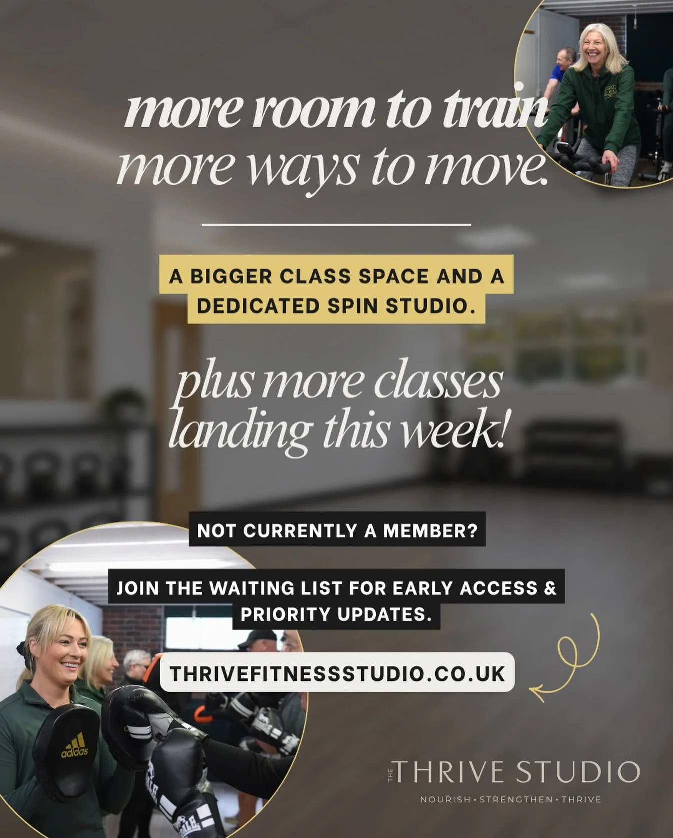 LARGER CLASS SPACE, SPIN STUDIO &amp; MORE CLASSES 🎉 

We are super excited to say we will have a larger class room &amp; we will be creating our very own spin studio, helping with demand for bootcamps &amp; classes such as pilates. 🙌

On top of th