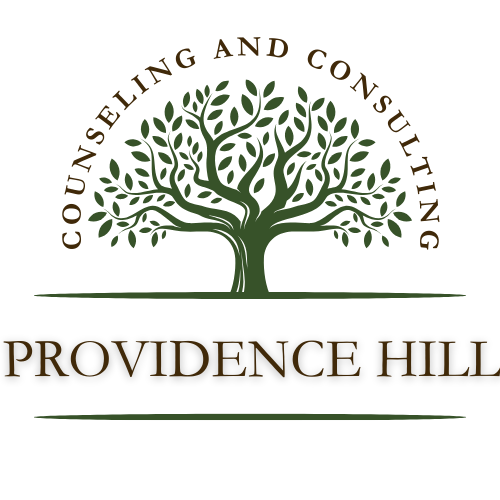Logo for Counseling and Consulting Providence Hill featuring a green tree with numerous branches and leaves, with the company name encircling the top and the location at the bottom.