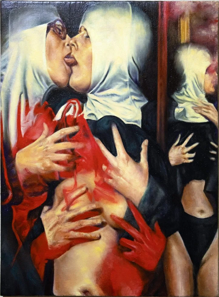 Repression Spectacle 1, Cherry-Apple Peach, Oil on Canvas, 2025