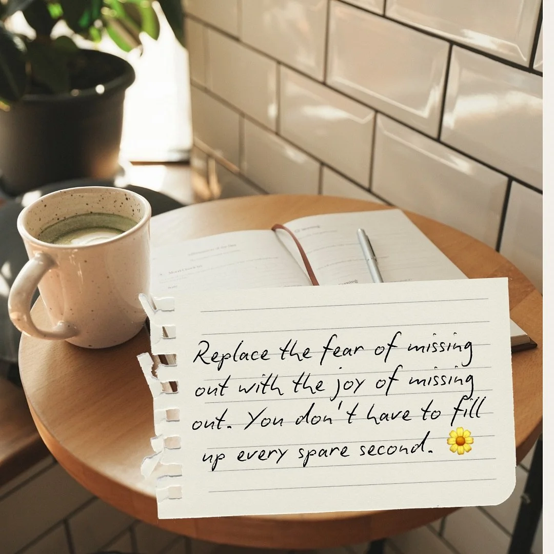 Day 24 Reminder Series.

We live in a world that is constantly telling us to be everywhere, do everything and having it all. And if not, we're missing out. But what if I tell you is the opposite. The real gift is choosing presence, slowing down. 
Eve