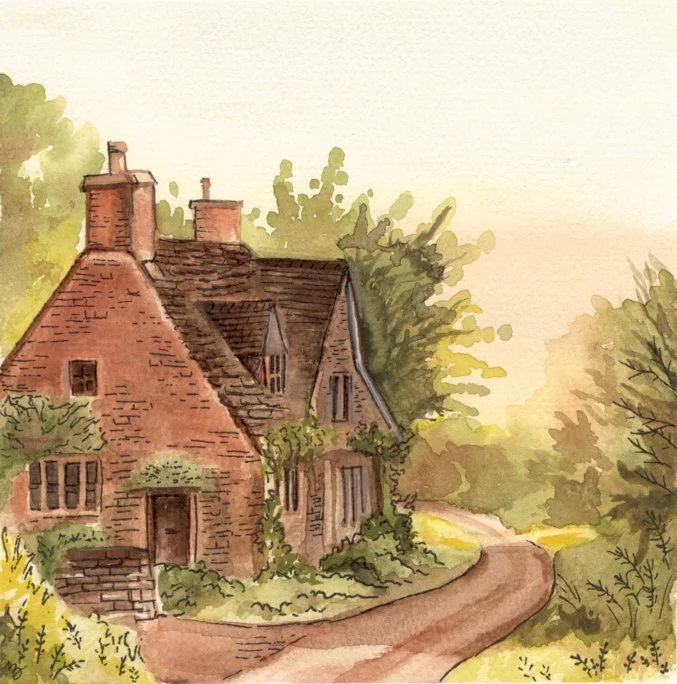 English Cottage, Watercolor, 8x8, 2026