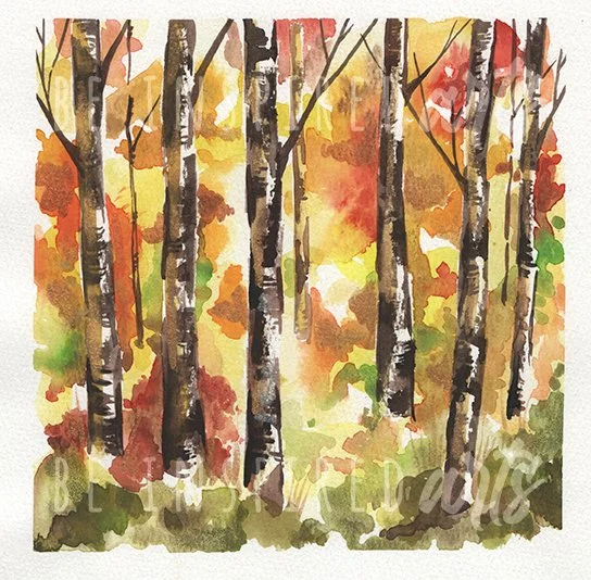 Fall Trees, Watercolor, 8x8, 2024
