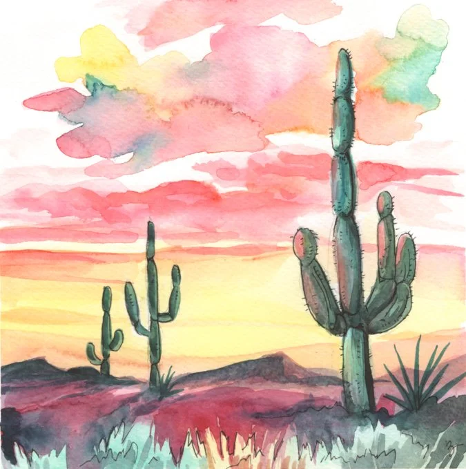 Western Skies, Watercolor, 8x8, 2025