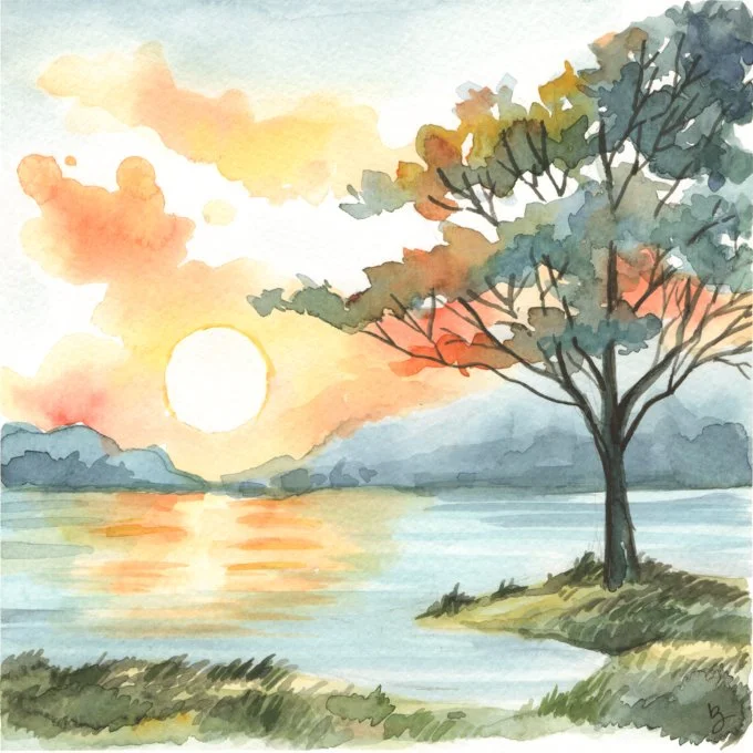 Dreaming of the Lake, Watercolor, 8x8, 2025