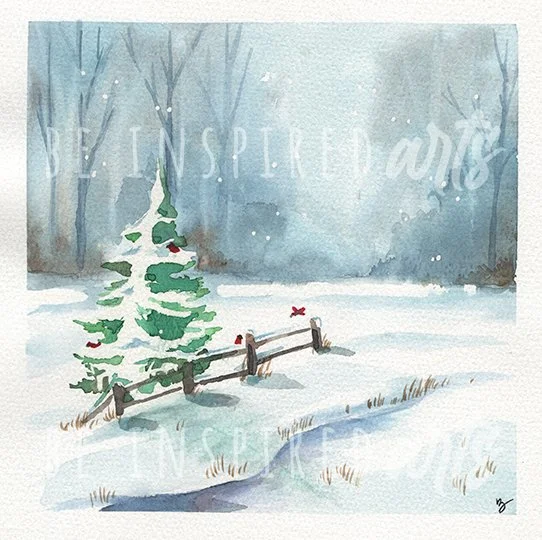 Cardinal Holiday, Watercolor, 8x8, 2024