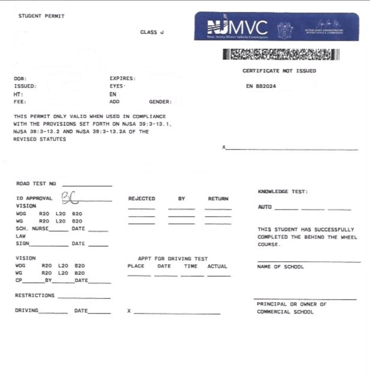 Nj Examination Permit Example Services — 🚙