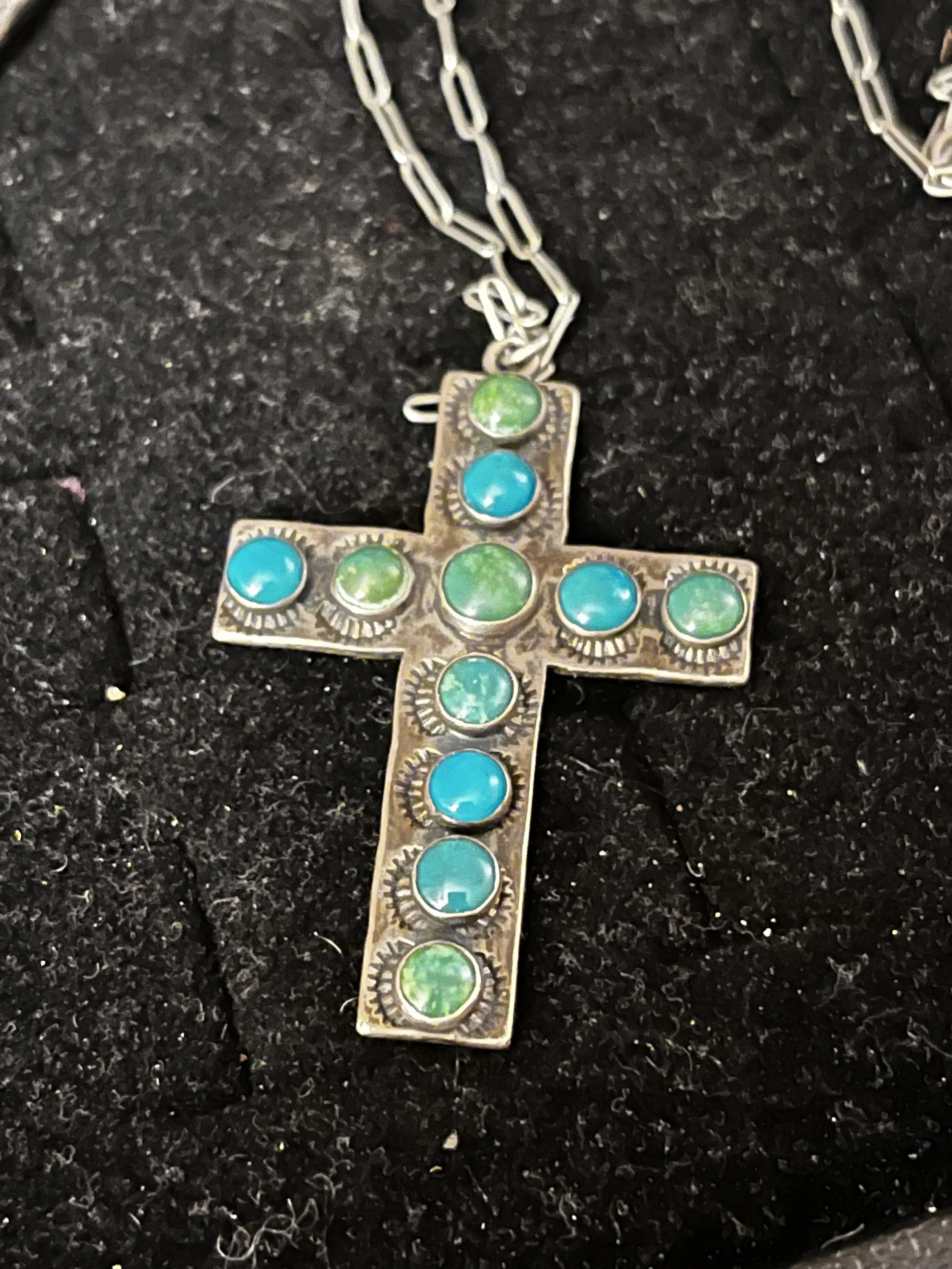 Vintage Native Sterling and Turquoise Cross (no chain)