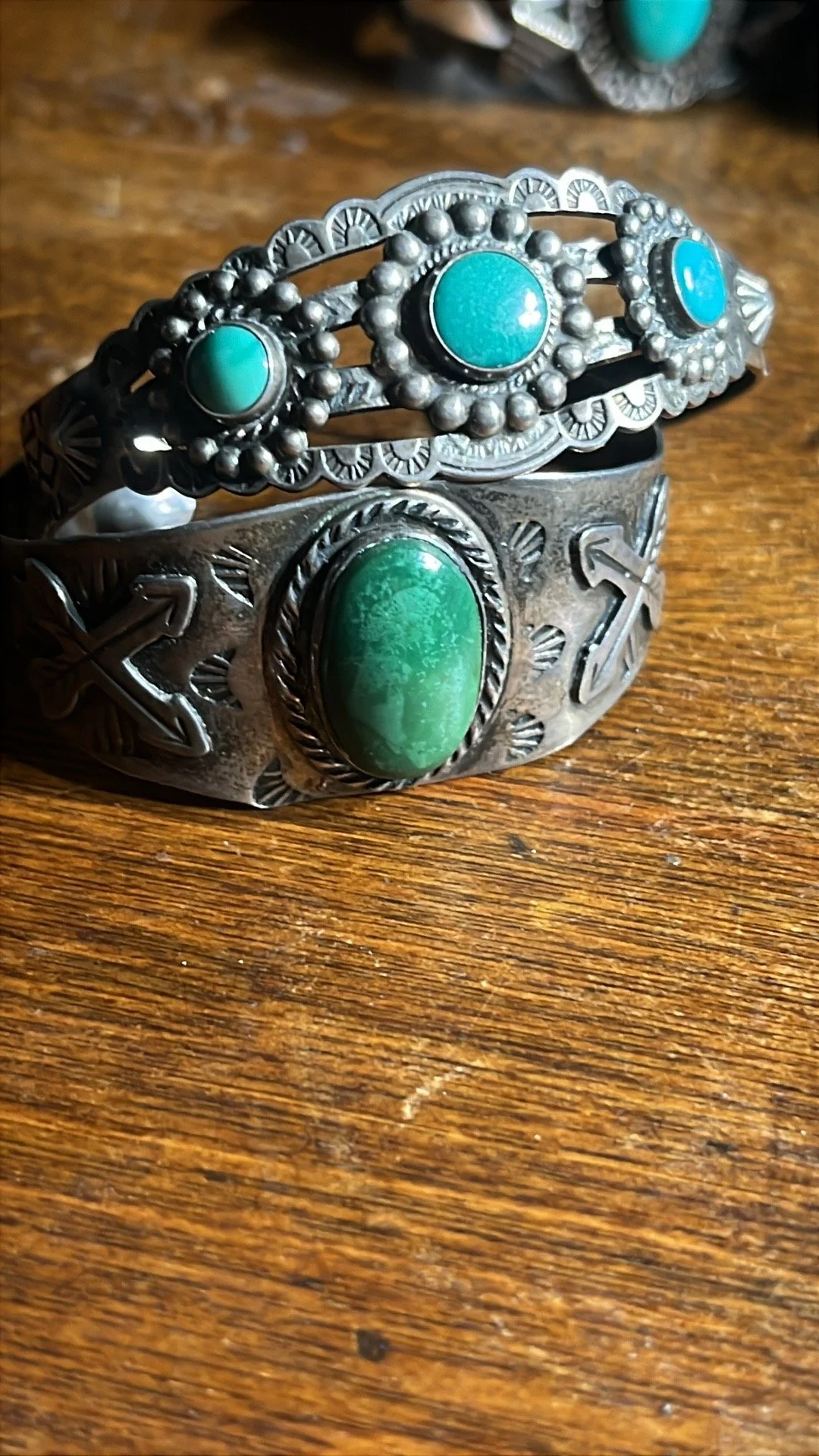 Two Fred Harvey Era Native Sterling Cuffs