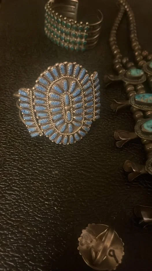 Vintage Native American Sterling and Turquoise Cluster Cuff