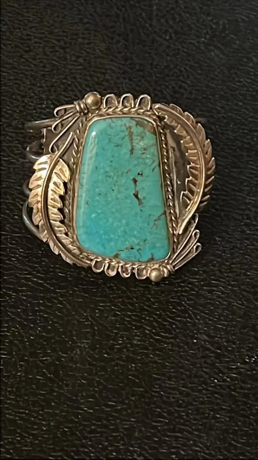 Large Native Sterling and Turquoise Cuff