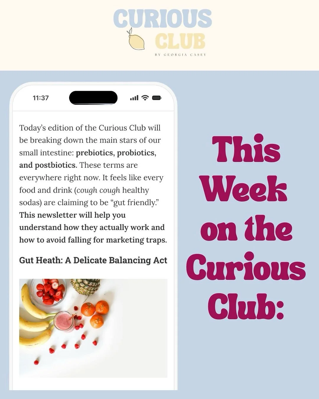 Your guts kind of a big deal 👀

70% of the immune system lives there!

This week&rsquo;s Curious Club newsletter is all about the gut health dream team: prebiotics, probiotics, and postbiotics. They&rsquo;re all the rage these days, just check your 