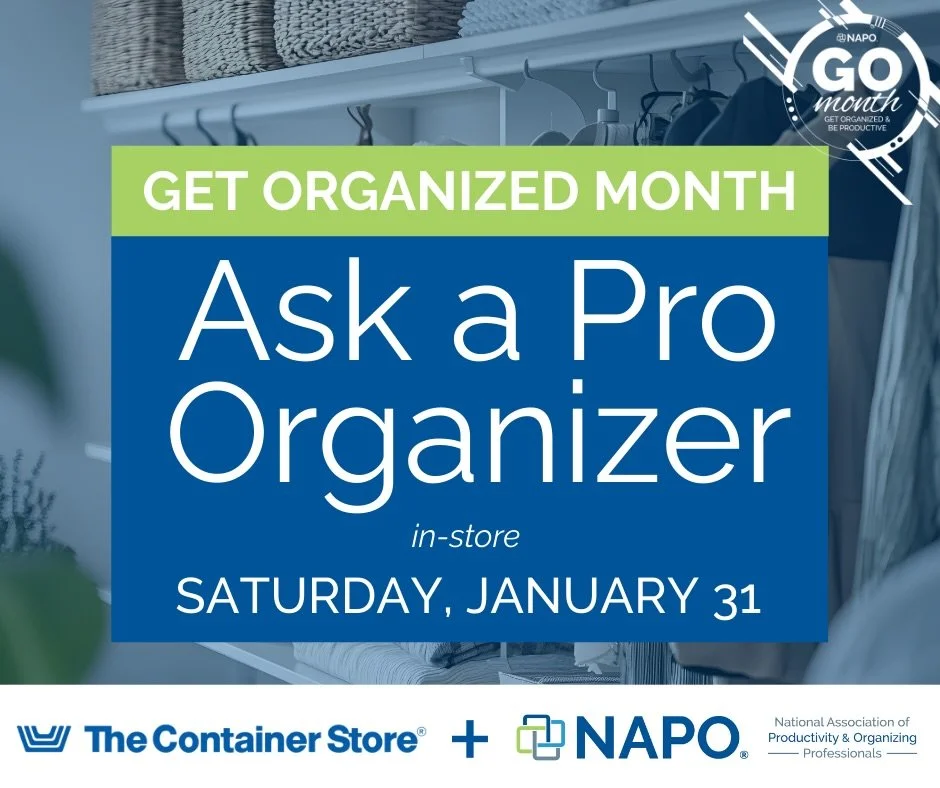 Hey! I&rsquo;ll be at @thecontainerstore in Schaumburg this Saturday for the Ask A Pro Organizer event with @napochicago ! Stop by and see me from 12-3 pm 😊