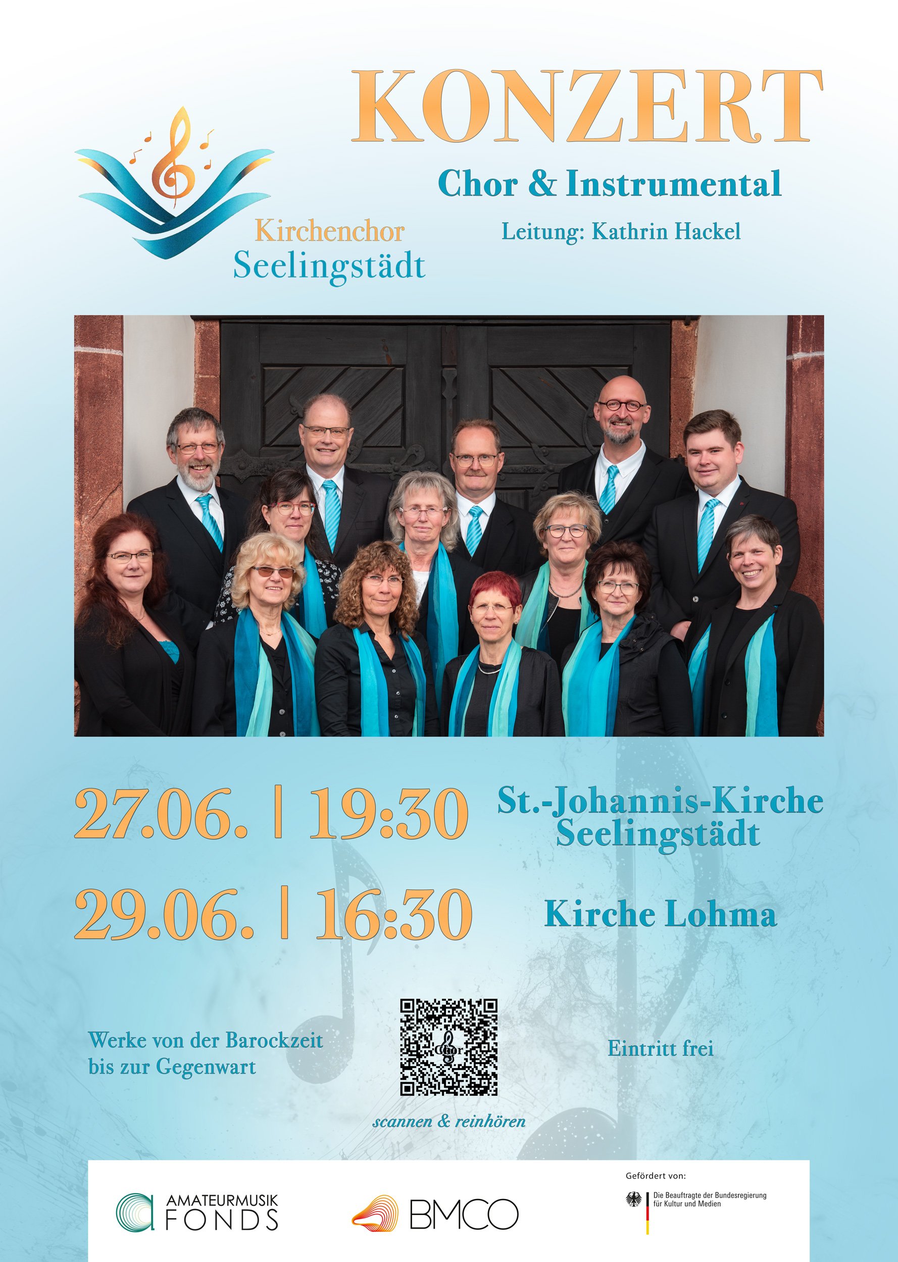 Concert poster design for Kirchenchor Seelingstädt featuring choir photography, typography and event information.