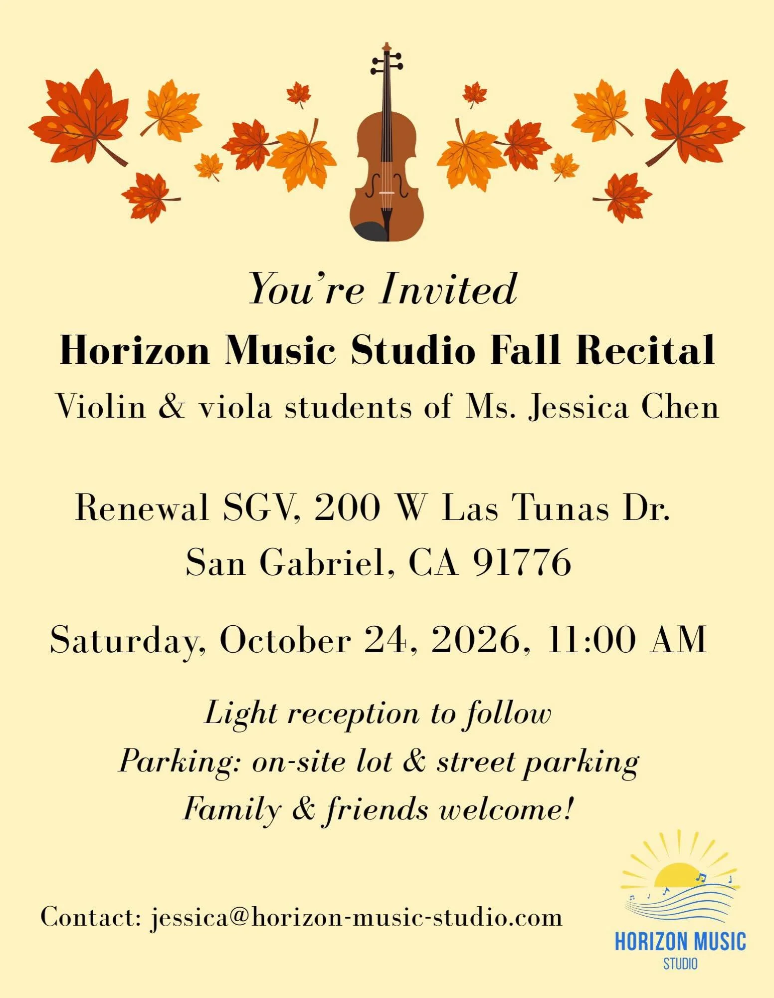 You&rsquo;re invited to our fall studio recital! 🥳

Please join us a for a wonderful morning of music &amp; community. Looking forward to hearing some wonderful student performances and celebrating musical progress together!