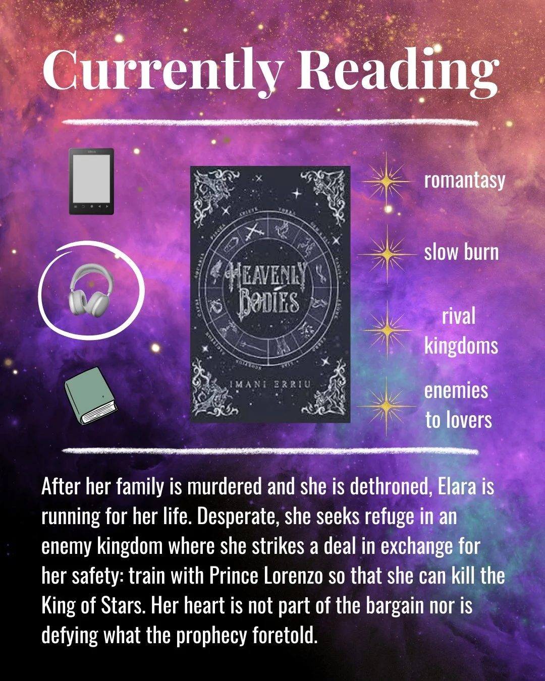 Thank you, @authorimanierriu, for creating such a unique and intriguing story that drew me in immediately!

Heavenly Bodies is available in ebook, paperback and audiobook. Book 2, Fallen Stars, will be republished on November 25, 2025!